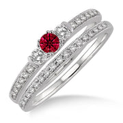 1.5 ct Ruby Three Stone Bridal Set on 10k White Gold