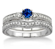 1.5 Carat Sapphire Antique Bridal set on 10k White Gold