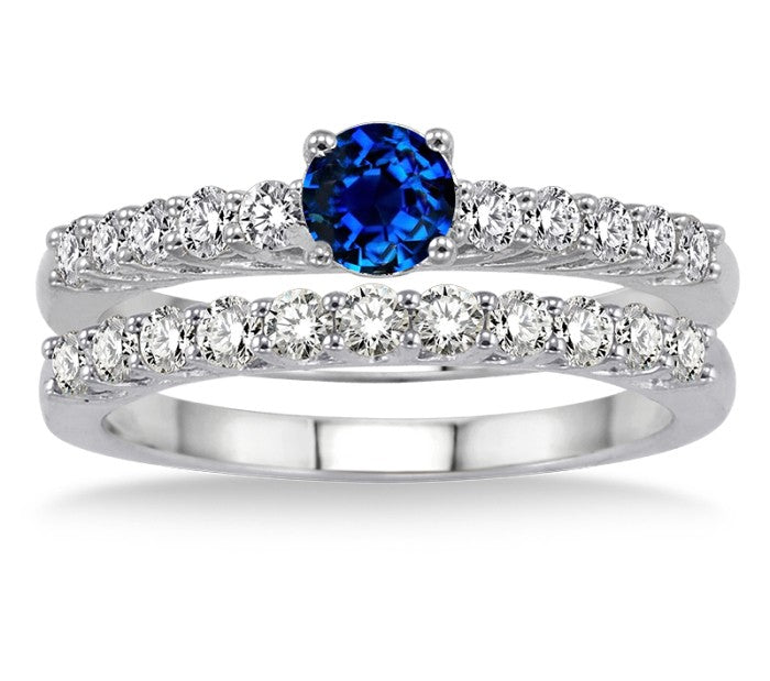 1.5 Carat Sapphire and Moissanite Diamond Elegant Bridal Set on 10k White Gold