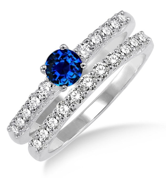 1.5 Carat Sapphire and Moissanite Diamond Elegant Bridal Set on 10k White Gold