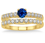 1.5 Carat Sapphire and Moissanite Diamond Elegant Bridal Set on 10k Yellow Gold