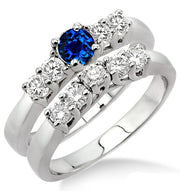 1.5 Carat Sapphire and Moissanite Diamond Five Stone Bridal Set on 10k White Gold