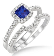 1.5 Carat Sapphire Halo Bridal Set on 10k White Gold