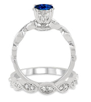 1.5 Carat Sapphire and Moissanite Diamond inertwined Bridal setRound cut Moissanite Diamond on 10k White Gold