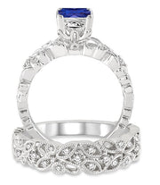 1.5 Carat Sapphire and Moissanite Diamond Infinity Floral Antique Bridal setRound cut Moissanite Diamond on 10k White Gold