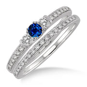 1.5 Carat Sapphire Three Stone Bridal Set on 10k White Gold