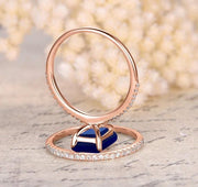 1.50 carat Blue Sapphire and Moissanite Diamond Bridal Set in 10k Rose Gold