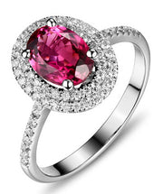 2.50 Carat Ruby and Moissanite Diamond double Halo classic Engagement Ring for Women