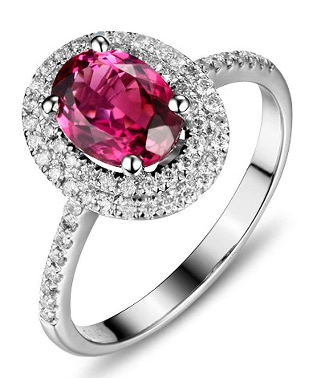 2.50 Carat Ruby and Moissanite Diamond double Halo classic Engagement Ring for Women