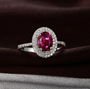 2.50 Carat Ruby and Moissanite Diamond double Halo classic Engagement Ring for Women