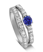 1.50 Carat Vintage Round cut Blue Sapphire and Moissanite Diamond Wedding Ring Set in Gold