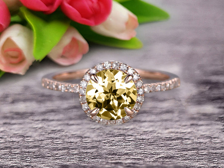 1.50 Carat Round Cut Champagne Diamond Moissanite Engagement Ring Wedding Anniversary Gift On 10k Rose Gold Halo Design