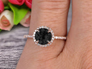 1.50 Carat Round Cut Black Diamond Moissanite Engagement Ring Wedding Anniversary Gift On 10k Rose Gold Halo Design
