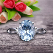 Oval Shape Gemstone Promise Ring 1.25 Carat Aquamarine Engagement Ring Anniversary Gift On 10k Rose Gold Art Deco