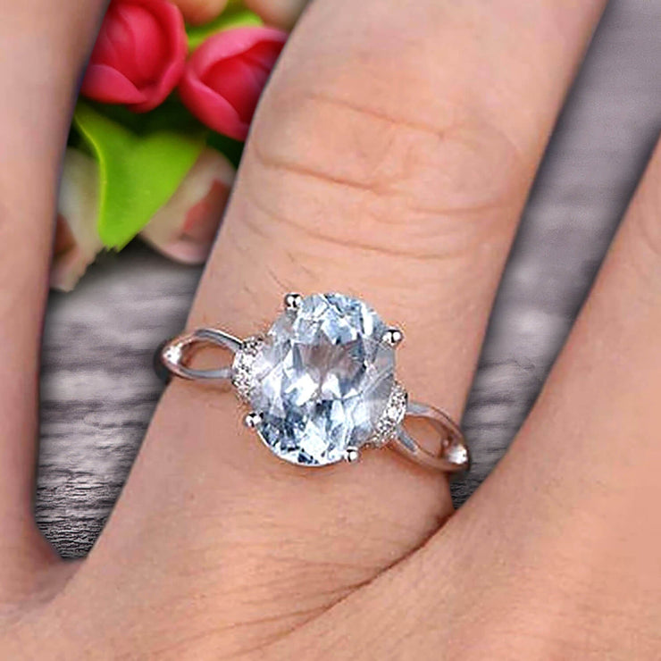 Oval Shape Gemstone Promise Ring 1.25 Carat Aquamarine Engagement Ring Anniversary Gift On 10k Rose Gold Art Deco