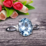 Oval Shape Gemstone Promise Ring 1.25 Carat Aquamarine Engagement Ring Anniversary Gift On 10k Rose Gold Art Deco