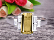 Emerald Cut 1.25 Carat Champagne Diamond Moissanite Engagement Ring Anniversary Gift in 10k White Gold