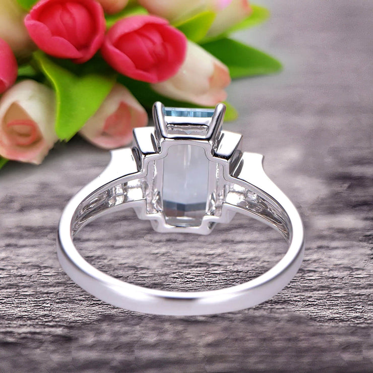 Emerald Cut 1.25 Carat Aquamarine Engagement Ring Anniversary Gift in 10k White Gold