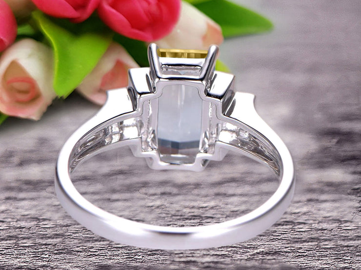 Emerald Cut 1.25 Carat Champagne Diamond Moissanite Engagement Ring Anniversary Gift in 10k White Gold