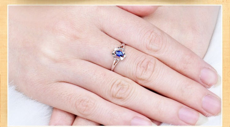 Affordable 1 Carat Blue Sapphire and Moissanite Diamond Engagement Ring White Gold