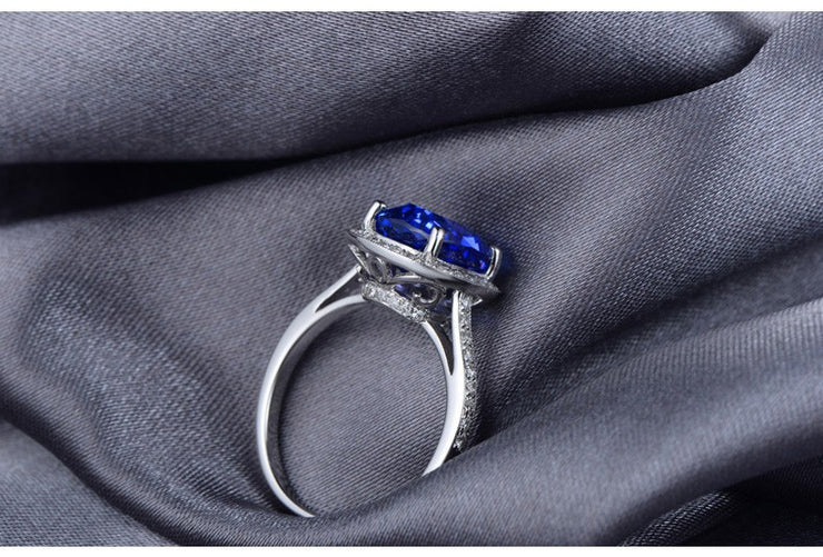 Antique 1.50 Carat cushion cut Sapphire and Moissanite Diamond Halo Engagement Ring in White Gold