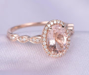 Antique Design 1.25 Carat Peach Pink Morganite Engagement Ring with Diamonds in 10k Rose Gold