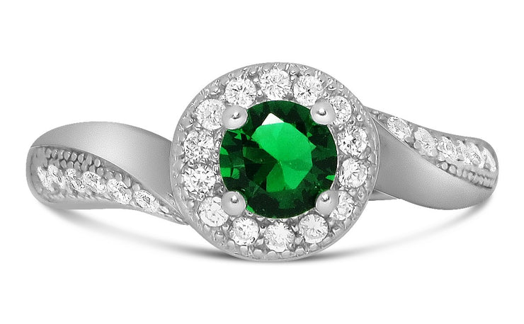 Antique Designer 1 Carat Emerald and Moissanite Diamond Engagement Ring for Her in White Gold