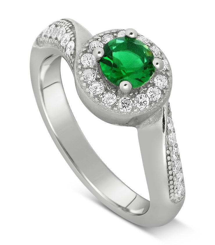 Antique Designer 1 Carat Emerald and Moissanite Diamond Engagement Ring for Her in White Gold