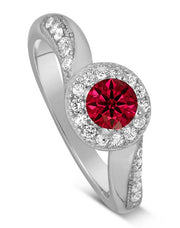 Antique Designer 1 Carat Red Ruby and Moissanite Diamond Engagement Ring for Her in White Gold