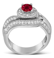 Antique Designer 2 Carat Red Ruby and Moissanite Diamond Bridal Ring Set for Her in White Gold