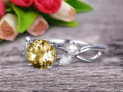 1.25 Carat With Diamonds Flower Marquise Cut White Gold Champagne Diamond Moissanite Engagement Rings.