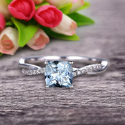 10k White Gold Aquamarine Engagement Ring With 1.25 Carat Cushion Cut Vintage Looking Natural Aquamarine