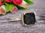  1.50 Carat Cushion Cut Black Diamond Moissanite Diamond Engagement Ring On 10k Black Diamond Moissanite Yellow Gold Ring