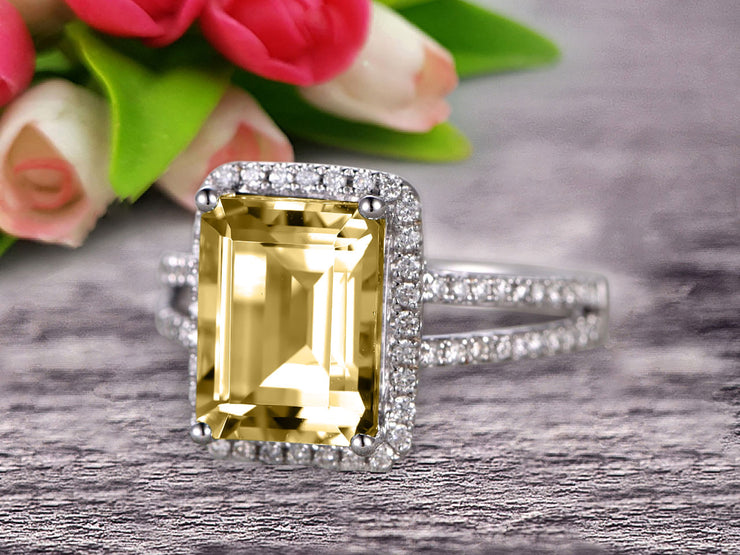 1.50 Carat Emerald Cut Champagne Diamond Moissanite Engagement Ring Diamond Wedding Ring on 10k White Gold