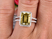 1.50 Carat Emerald Cut Champagne Diamond Moissanite Engagement Ring Diamond Wedding Ring on 10k White Gold