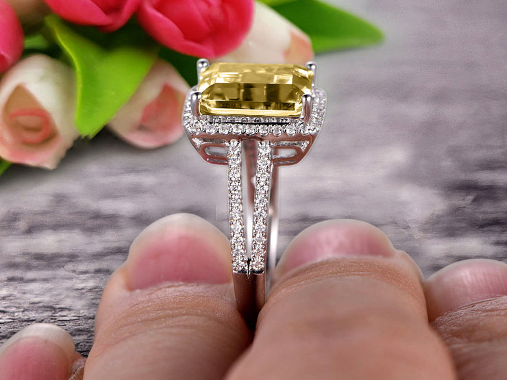 1.50 Carat Emerald Cut Champagne Diamond Moissanite Engagement Ring Diamond Wedding Ring on 10k White Gold