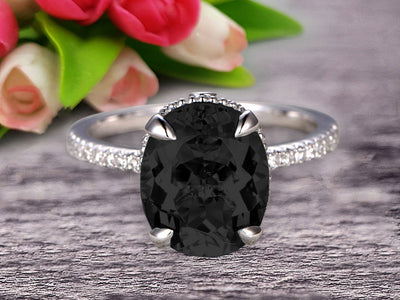 1.50 Carat Oval Cut Black Diamond Moissanite Engagement Ring on 10k Rose Gold