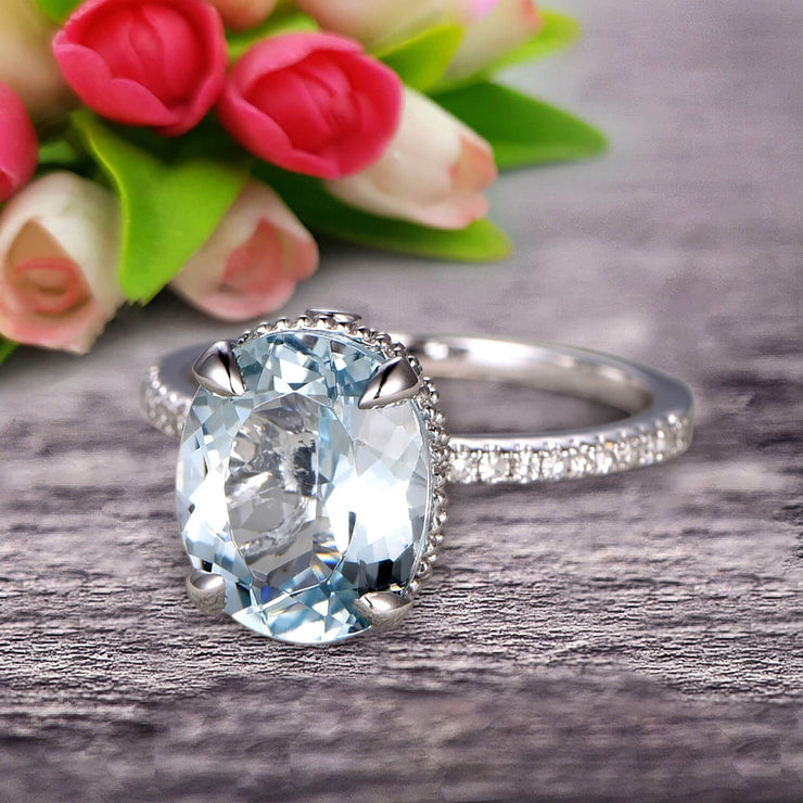 1.50 Carat Oval Cut Aquamarine Engagement Ring on 10k Rose Gold