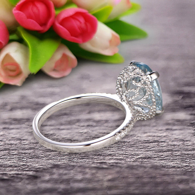 1.50 Carat Oval Cut Aquamarine Engagement Ring on 10k Rose Gold