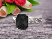 Art Deco 1.25 Carat Cushion Black Diamond Moissanite Engagement Ring on 10k White Gold