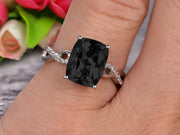 Art Deco 1.25 Carat Cushion Black Diamond Moissanite Engagement Ring on 10k White Gold