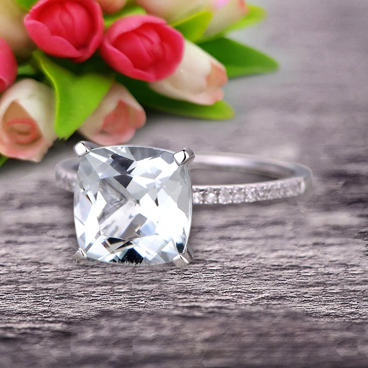 1.25 Carat Cushion Aquamarine Engagement Ring on 10k White Gold