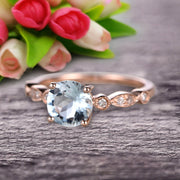 1.25 Carat Round Cut Aquamarine Engagement Ring On 10k Rose Gold Art Deco Antique