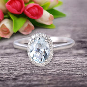 1.25 Carat Oval Cut Aquamarine Engagement Ring Wedding Anniversary Gift On 10k White Gold