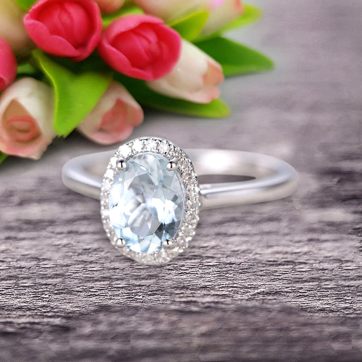 1.25 Carat Oval Cut Aquamarine Engagement Ring Wedding Anniversary Gift On 10k White Gold