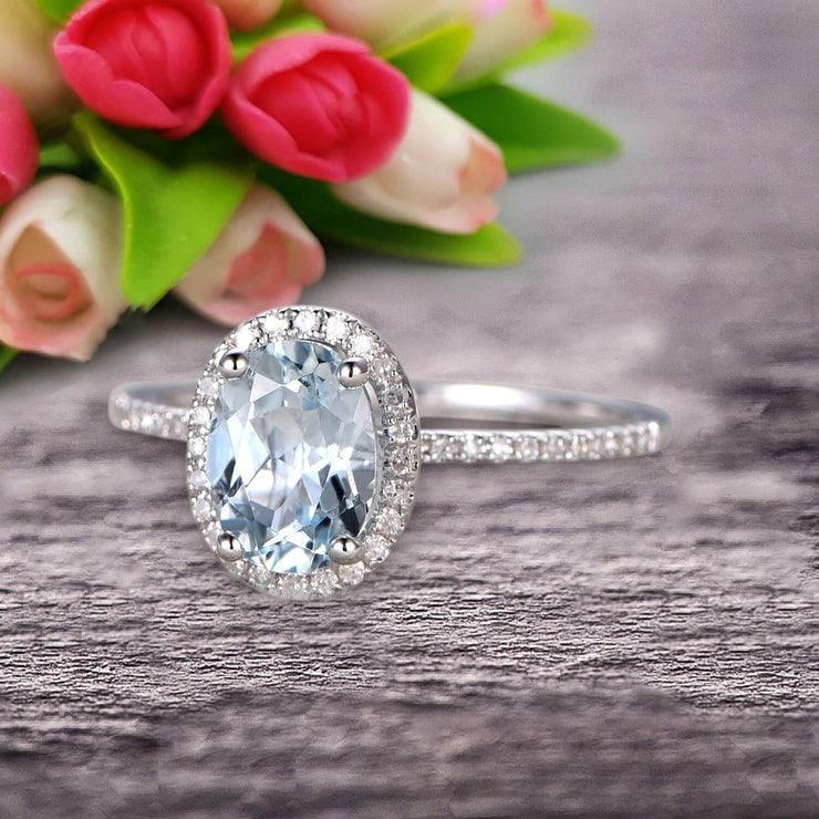 1.50 Carat Oval Cut Aquamarine Engagement Ring Wedding Anniversary Gift On 10k White Gold