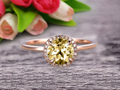 1.25 Carat Round Cut Champagne Diamond Moissanite Engagement Ring On 10k Rose Gold Halo Antique Design