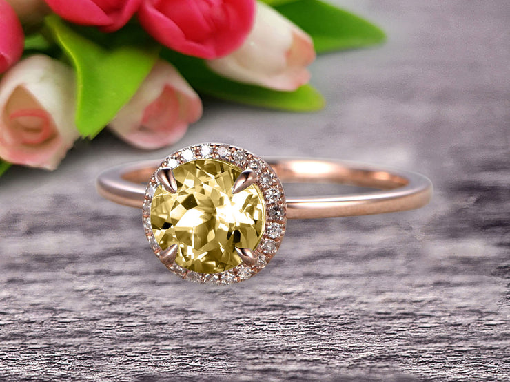 1.25 Carat Round Cut Champagne Diamond Moissanite Engagement Ring On 10k Rose Gold Halo Antique Design