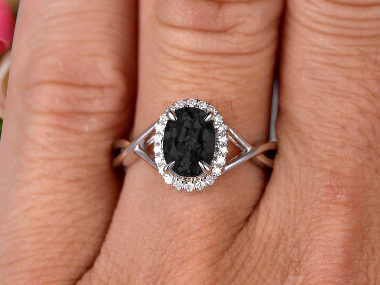 Oval Cut 1.25 Carat Black Diamond Moissanite Engagement Ring Anniversary Gift On 10k White Gold Art Deco 