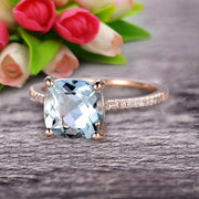 Cushion Cut 1.50 Carat Aquamarine Engagement Ring Anniversary Gift 10k Rose Gold Curved Basket Under